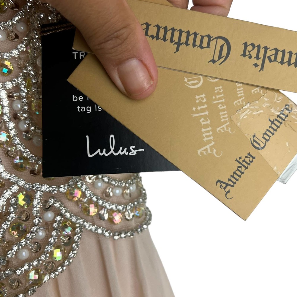 Amelia Couture Princess Champagne Beaded Maxi Formal Event Dress 4 - Picture 10 of 14